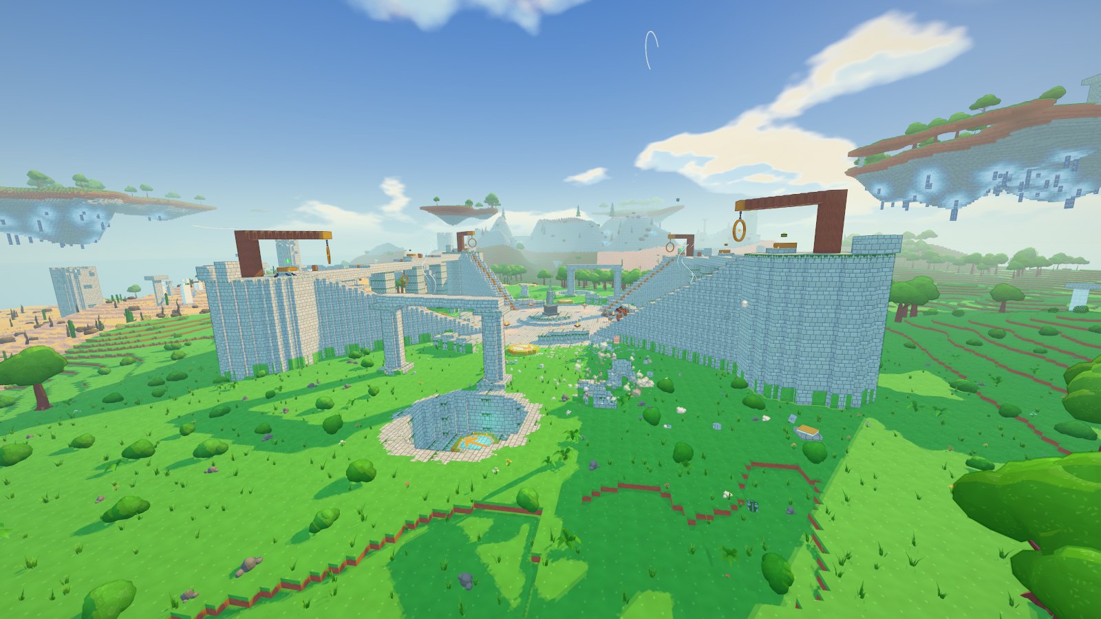 The Midgard arena on a summer afternoon, with a blasted crater