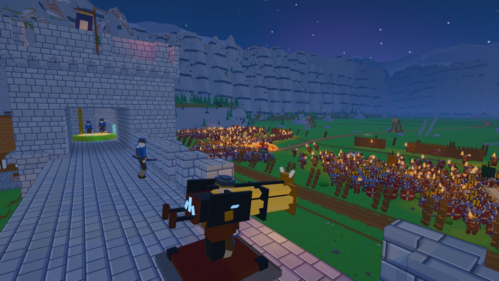 War mode: archers on the castle wall, regiments on the plain in front